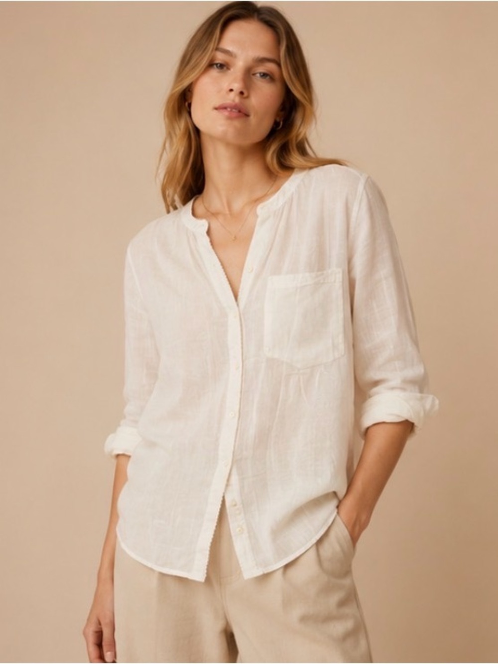 MNG Mango White Gauze Button Front Blouse XS